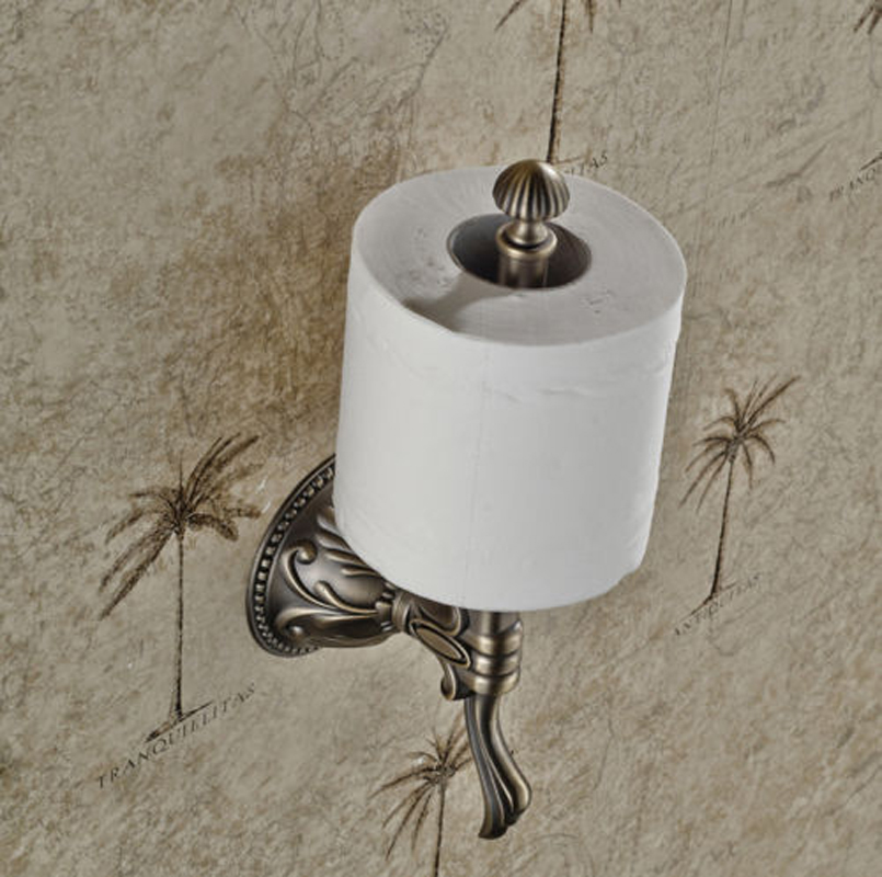 luxury creative wall mount upright roll toilet paper holder antique brass finished bathroom toilet roll paper rod