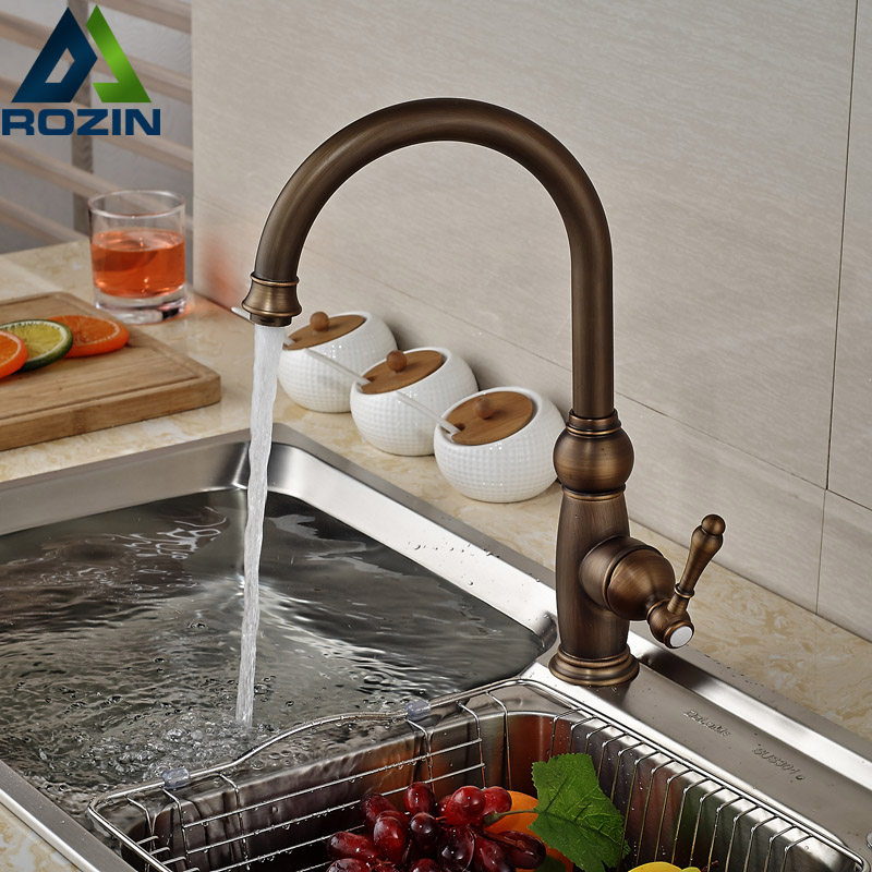 luxury deck mount kitchen mixer faucet antique brass one handle cold water mixers one hole taps