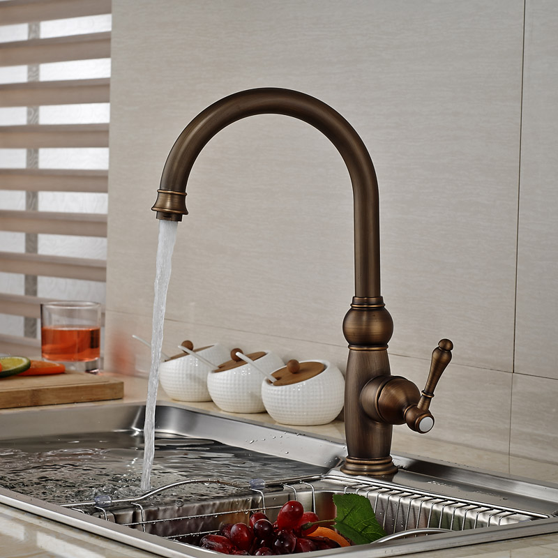 luxury deck mount kitchen mixer faucet antique brass one handle cold water mixers one hole taps