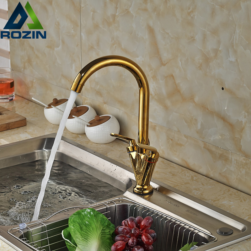 luxury dual handles cold kitchen sink faucet deck mount one hole mixer taps golden water taps