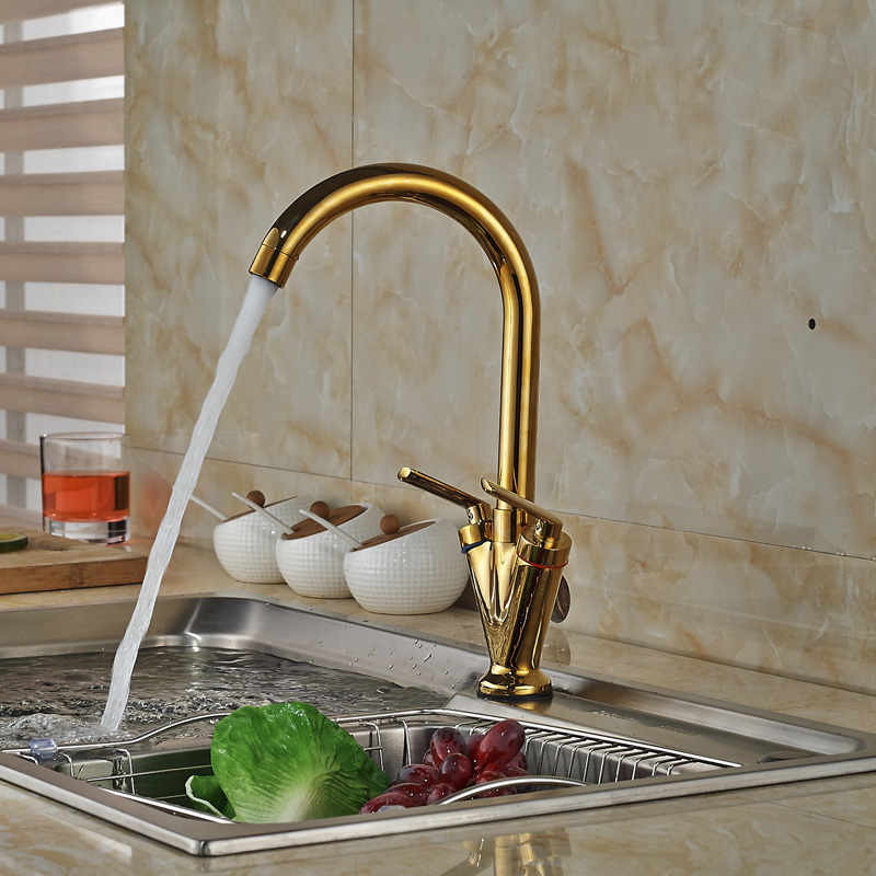 luxury dual handles cold kitchen sink faucet deck mount one hole mixer taps golden water taps