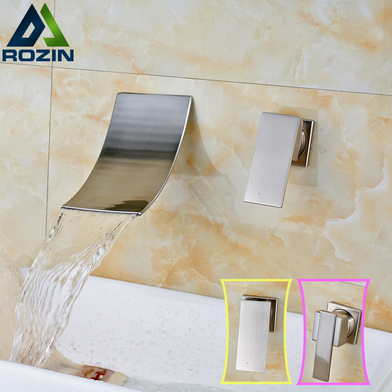 luxury nickel brushed in-wall basin faucet wall mounted single handle two holes lavatory sink and cold mixer tap