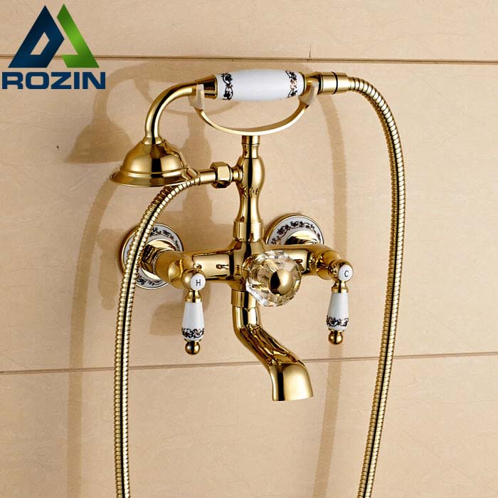 luxury wall mount swivel spout bathtub faucet telephone style bathroom tub shower mixer tap dual handles