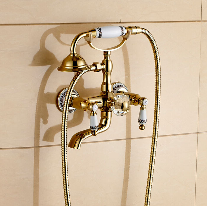 luxury wall mount swivel spout bathtub faucet telephone style bathroom tub shower mixer tap dual handles