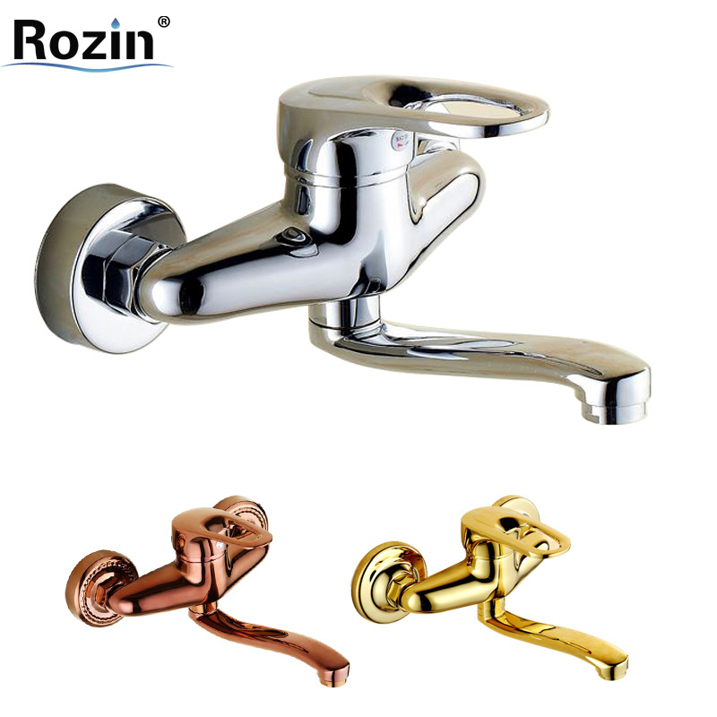 luxury wall mounted and cold bathroom kitchen faucet single handle brass chrome golden swivel rotating kitchen mixer taps