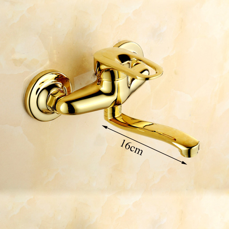 luxury wall mounted and cold bathroom kitchen faucet single handle brass chrome golden swivel rotating kitchen mixer taps