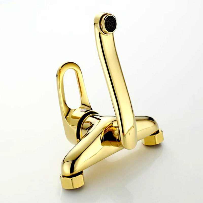 luxury wall mounted and cold bathroom kitchen faucet single handle brass chrome golden swivel rotating kitchen mixer taps