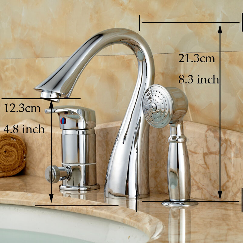 luxury widespread single handle roman bathroom tub faucet deck mount 3pcs bath shower mixers taps