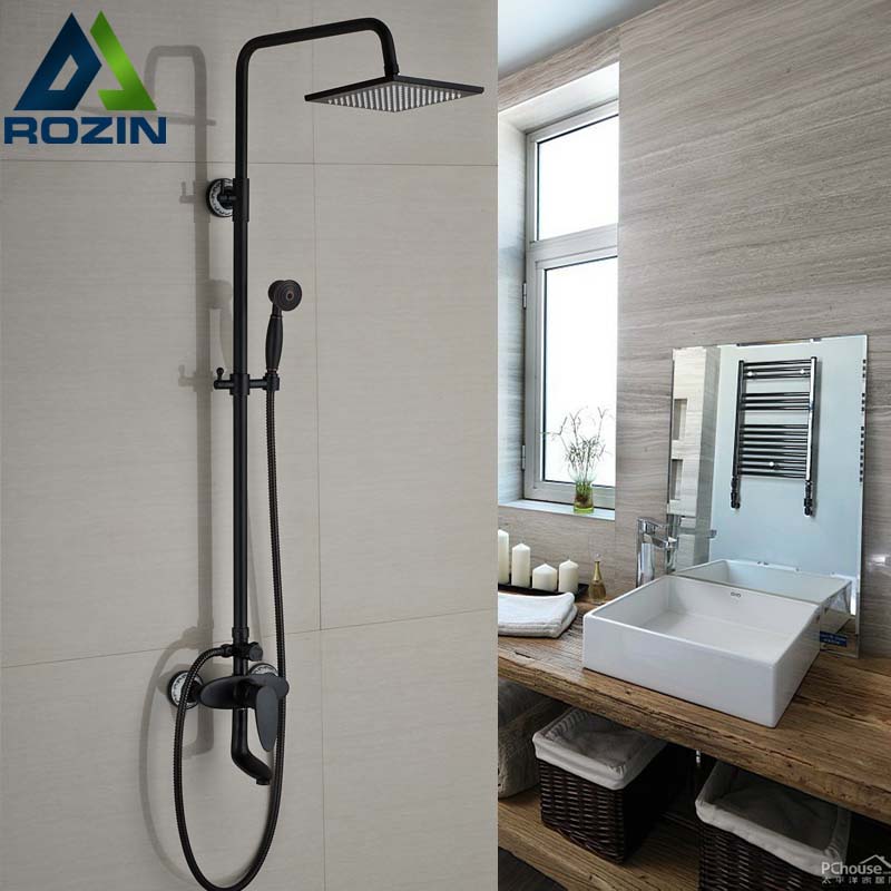 modern 8" brass rainfall 3 functions shower mixer faucet in wall bathroom tub shower faucet + handshower