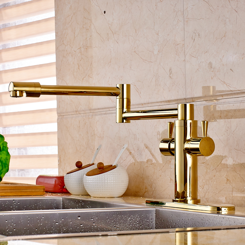 modern bathroom golden kitchen sink faucet dual handle deck mounted with 8" hole cover plate