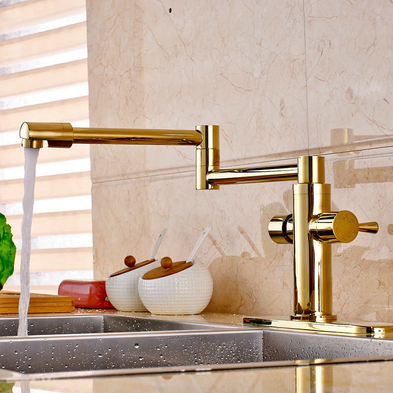 modern bathroom golden kitchen sink faucet dual handle deck mounted with 8" hole cover plate