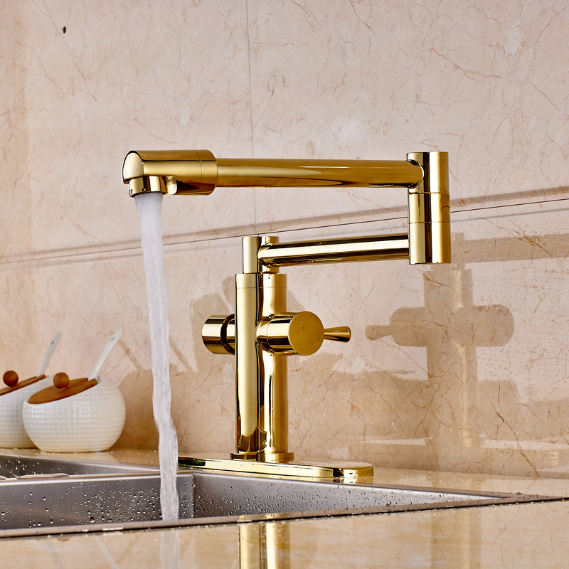 modern bathroom golden kitchen sink faucet dual handle deck mounted with 8" hole cover plate