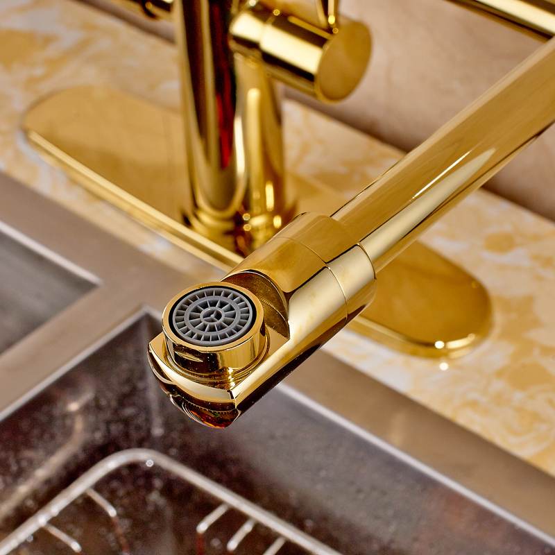 modern bathroom golden kitchen sink faucet dual handle deck mounted with 8" hole cover plate