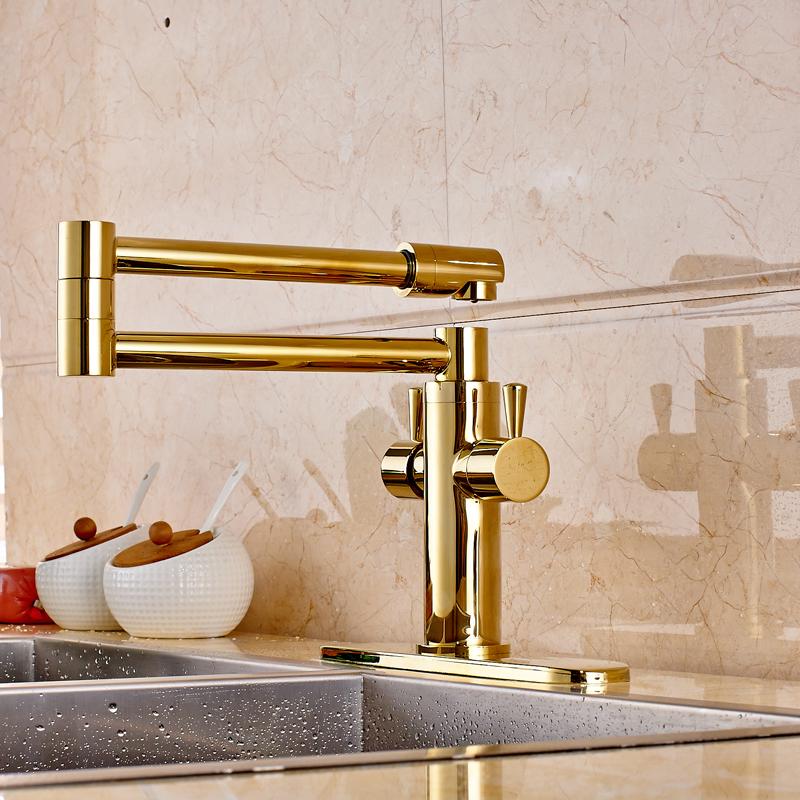 modern bathroom golden kitchen sink faucet dual handle deck mounted with 8" hole cover plate