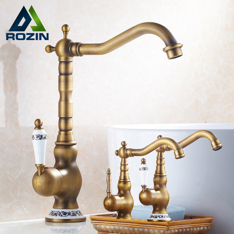 modern brass ceramic handle bathroom sink mixer faucet antique rotation bathroom kitchen and cold water taps