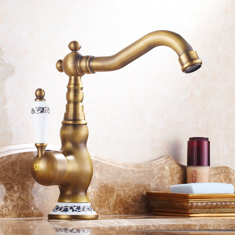 modern brass ceramic handle bathroom sink mixer faucet antique rotation bathroom kitchen and cold water taps