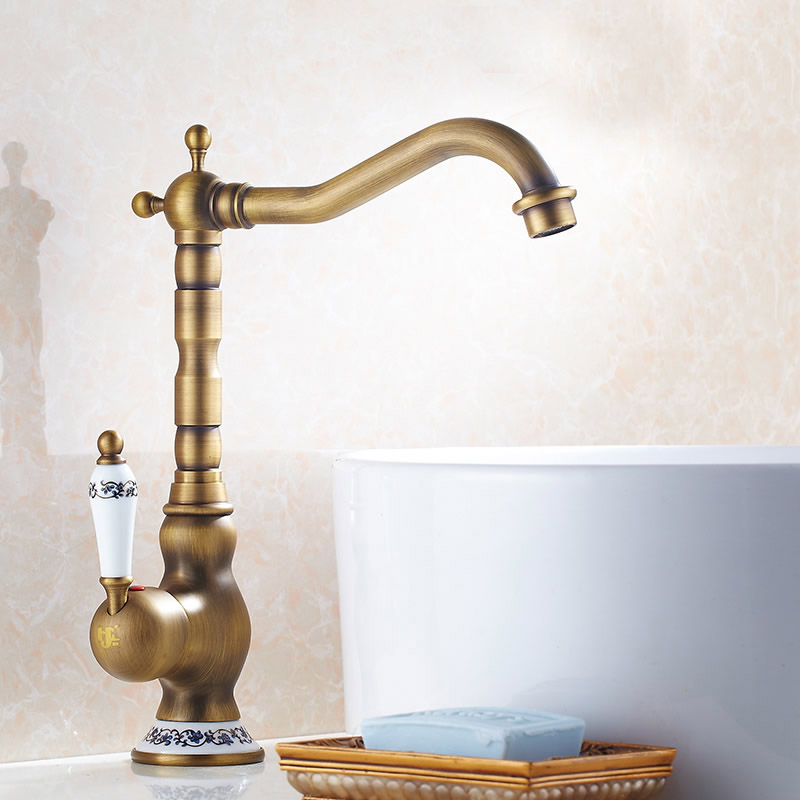 modern brass ceramic handle bathroom sink mixer faucet antique rotation bathroom kitchen and cold water taps