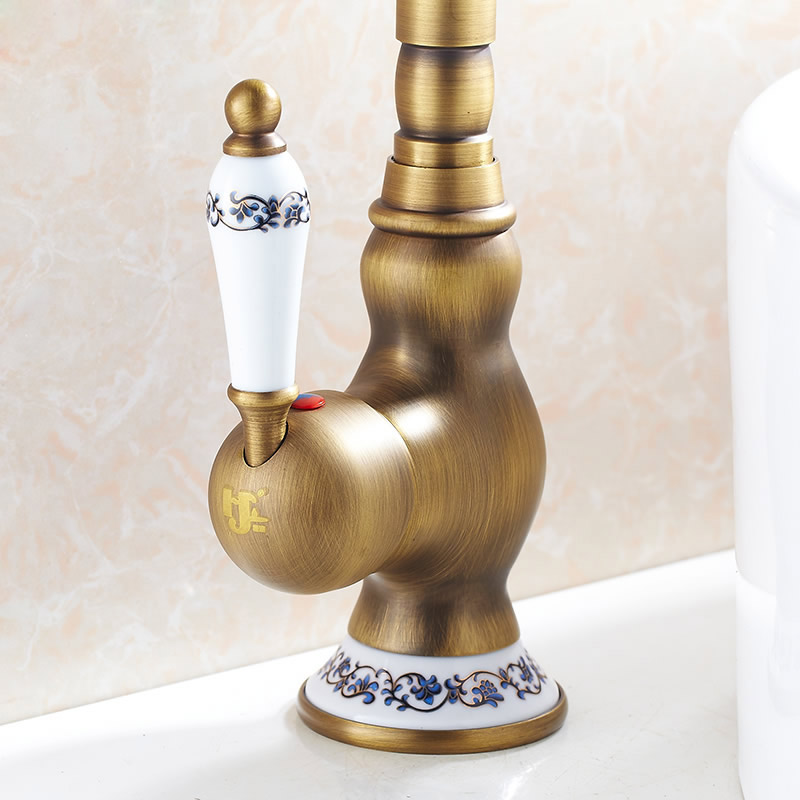 modern brass ceramic handle bathroom sink mixer faucet antique rotation bathroom kitchen and cold water taps