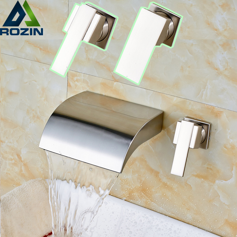 modern brushed nickel bathroom sink faucet single handle wall mount basin faucet waterfall taps