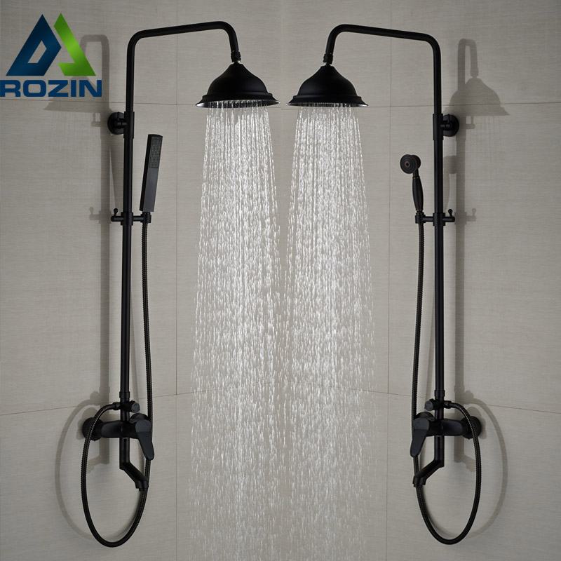 modern in-wall outdoor shower faucet set 8" brass rainfall showerhead + tub spout + handshower mixer taps