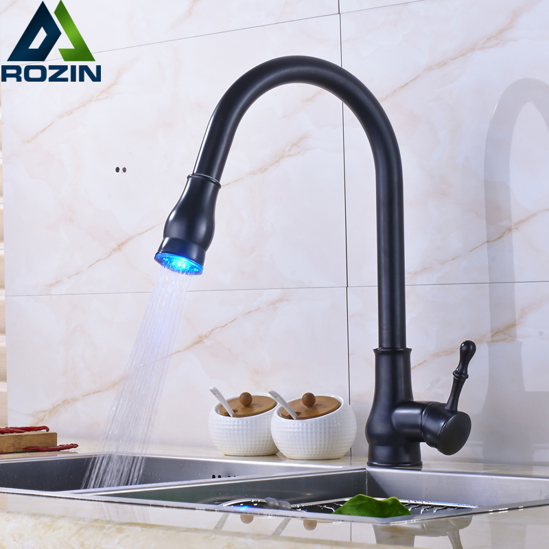 modern led light bathroom kitchen and cold water faucet single lever pull out/down spout mixer taps