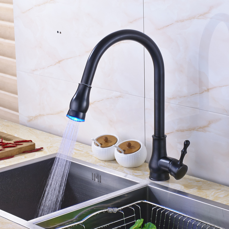 modern led light bathroom kitchen and cold water faucet single lever pull out/down spout mixer taps