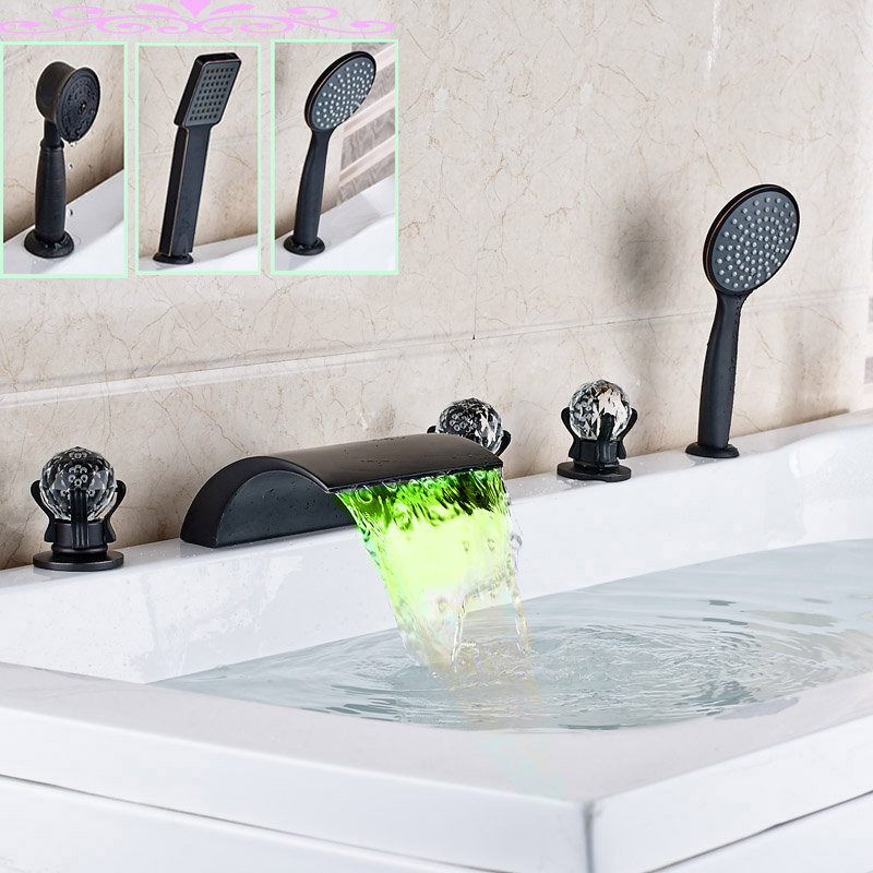 new color changing led waterfall spout bathtub faucet oil rubbed bronze 5 pc tub and cold water taps