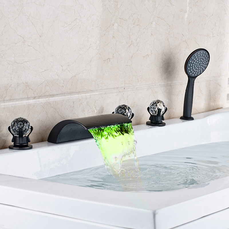 new color changing led waterfall spout bathtub faucet oil rubbed bronze 5 pc tub and cold water taps