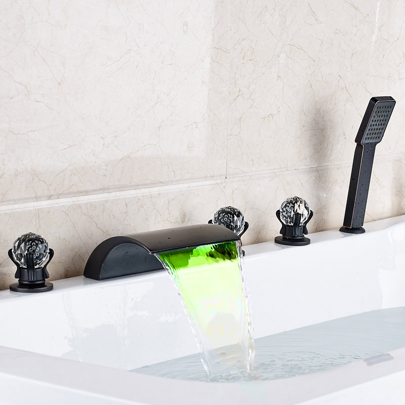 new color changing led waterfall spout bathtub faucet oil rubbed bronze 5 pc tub and cold water taps