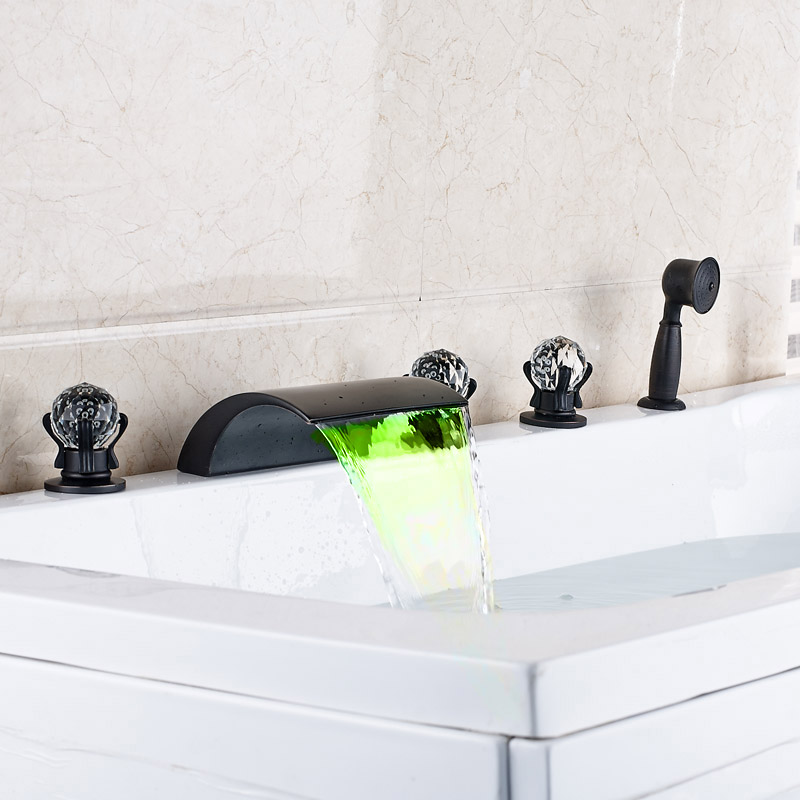 new color changing led waterfall spout bathtub faucet oil rubbed bronze 5 pc tub and cold water taps