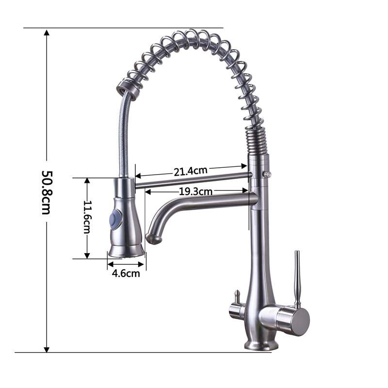 new design bathroom kitchen pure water faucet dual handle spring pull down kitchen mixer taps with bracket