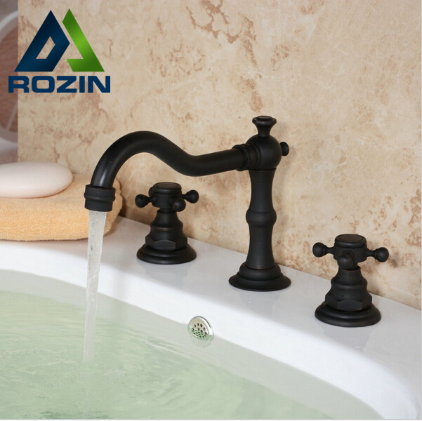 new design dual handle basin mixer tap oil rubbed bronze deck mounted waterfall bathroom sink faucet