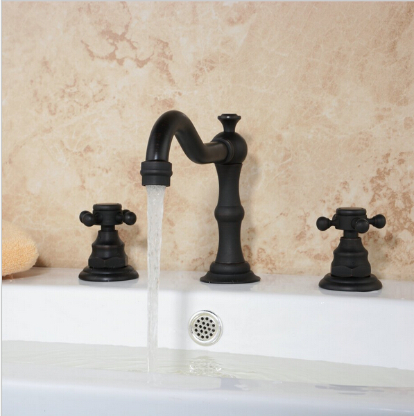 new design dual handle basin mixer tap oil rubbed bronze deck mounted waterfall bathroom sink faucet