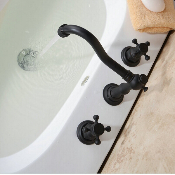 new design dual handle basin mixer tap oil rubbed bronze deck mounted waterfall bathroom sink faucet