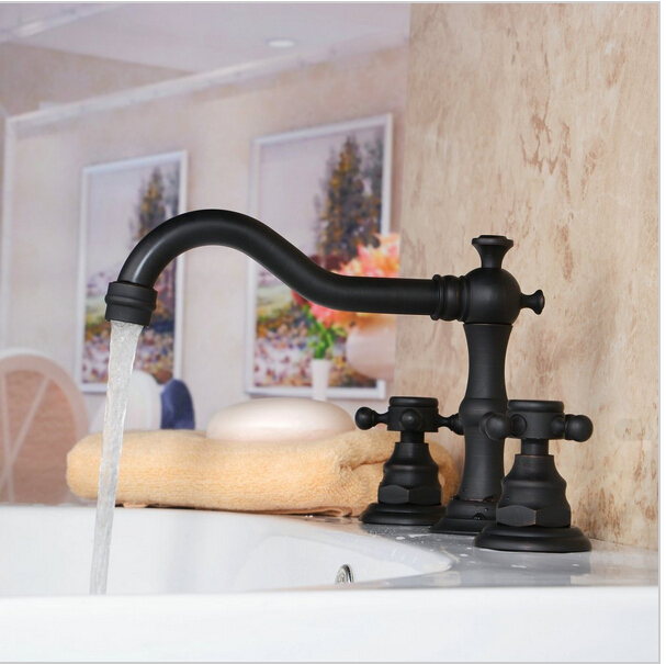 new design dual handle basin mixer tap oil rubbed bronze deck mounted waterfall bathroom sink faucet