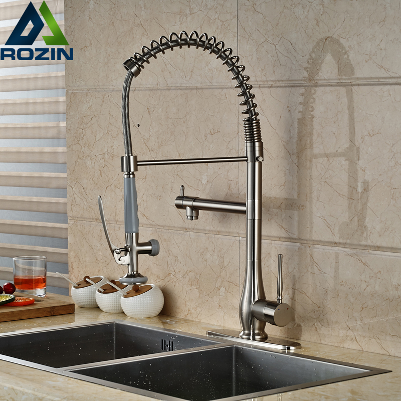 new design single handle bathroom kitchen faucet pull down hands sprayer kitchen mixes brushed nickel finish