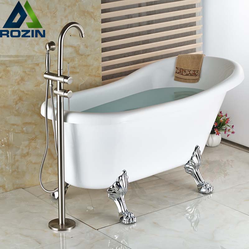 nickel brushed single lever standing floor mount bathtub mixer faucet bathroom tub mixer taps