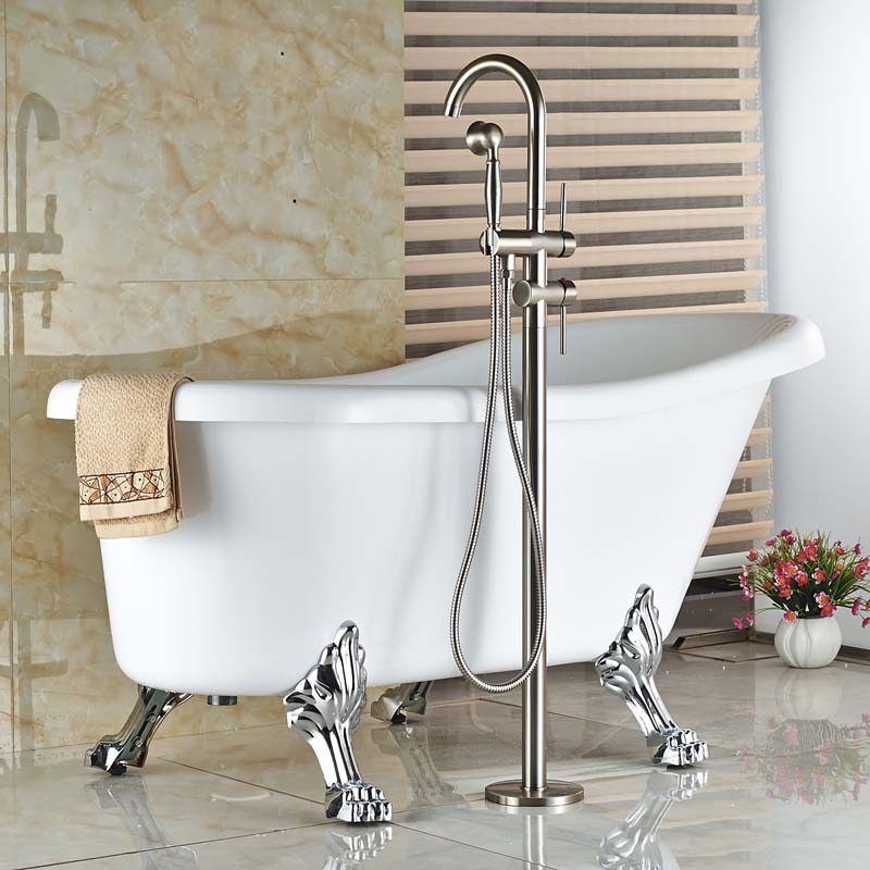 nickel brushed single lever standing floor mount bathtub mixer faucet bathroom tub mixer taps