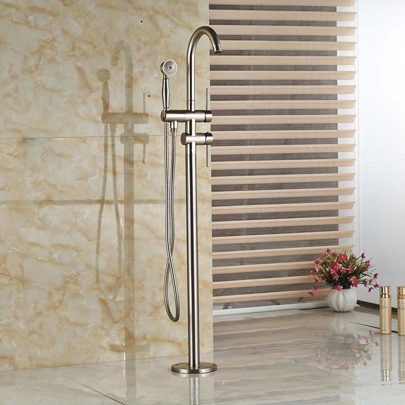 nickel brushed single lever standing floor mount bathtub mixer faucet bathroom tub mixer taps