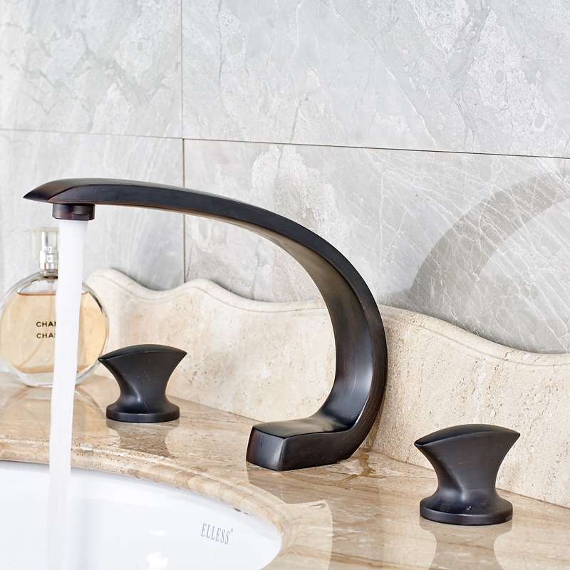 oil rubbed bronze 2 handle 3 holes widespread basin faucet deck mounted black waterfall bathroom mixer taps