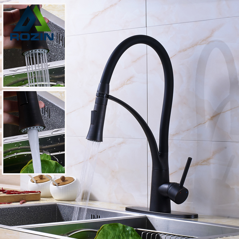 oil rubbed bronze kitchen sink mixer faucet pull down with 10" cover plate kitchen washing mixer crane tap