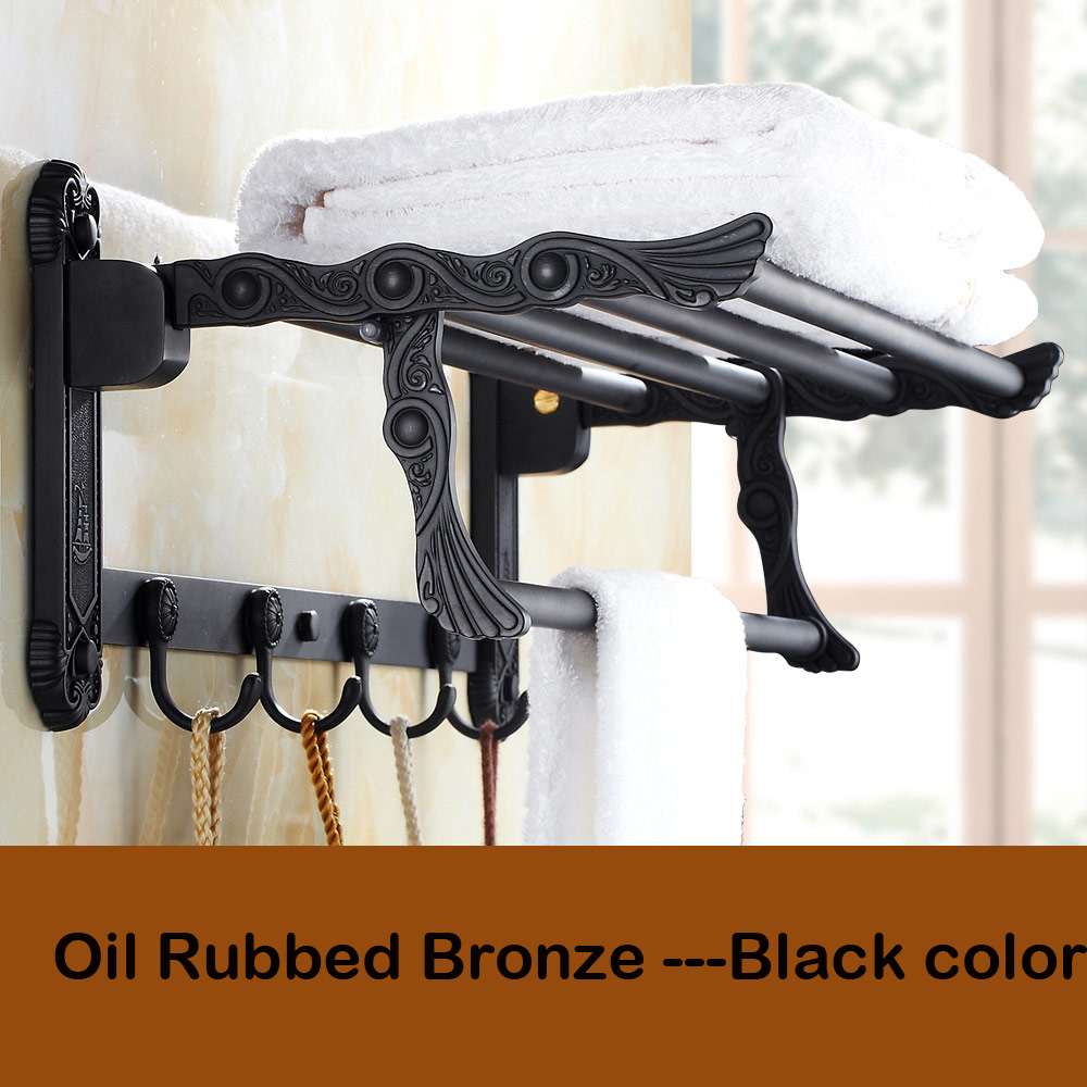 oil rubbed bronze wall mounted bathroom shelves convenience folding bath towel holder with hooks