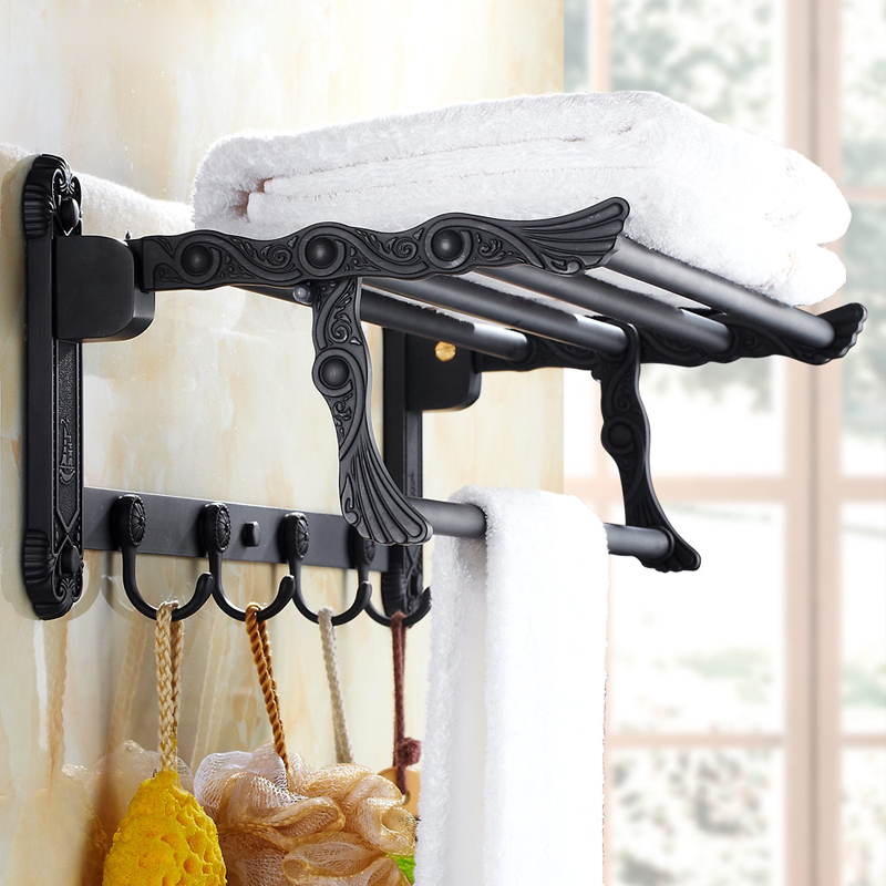 oil rubbed bronze wall mounted bathroom shelves convenience folding bath towel holder with hooks