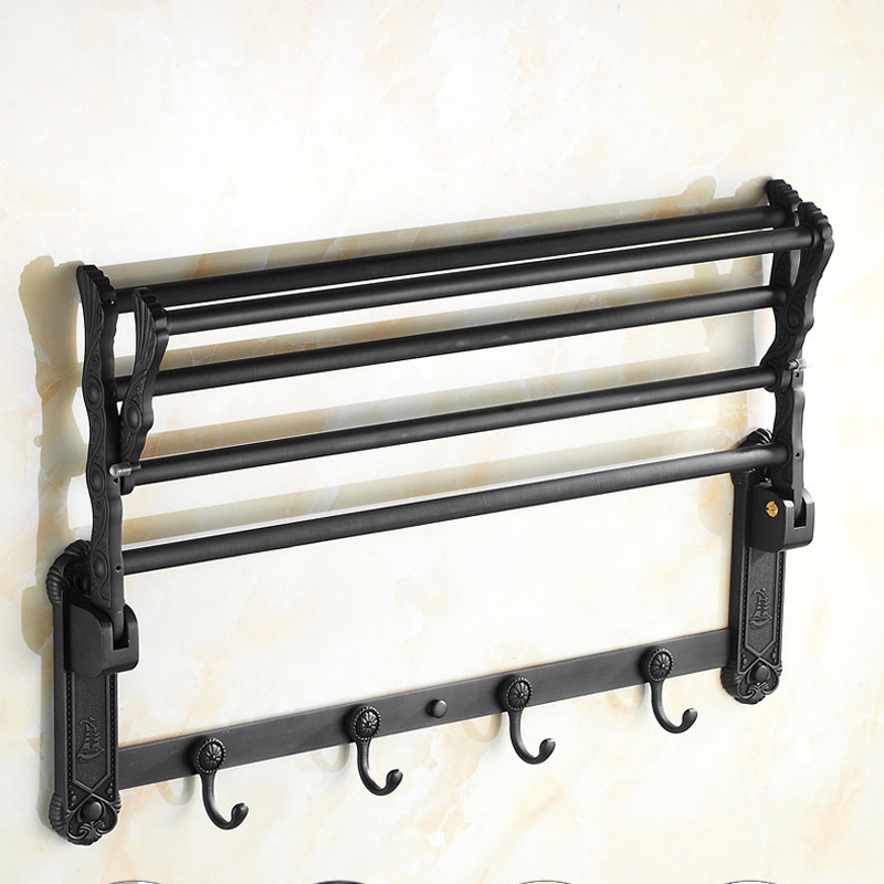 oil rubbed bronze wall mounted bathroom shelves convenience folding bath towel holder with hooks