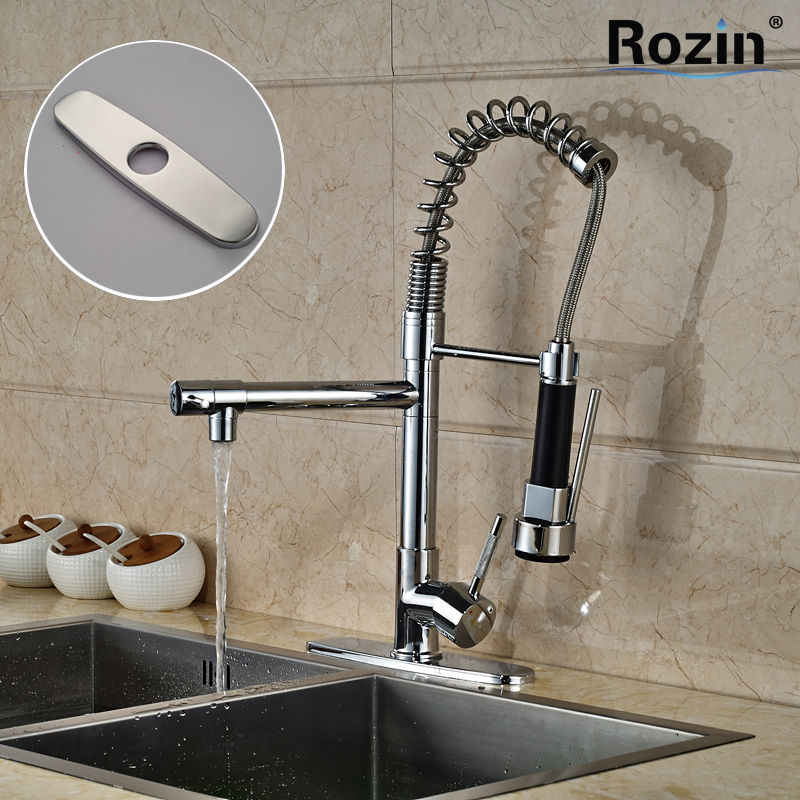 polished chrome deck mount kitchen faucet single handle cold mixes dual swivel spout with 8" hole cover