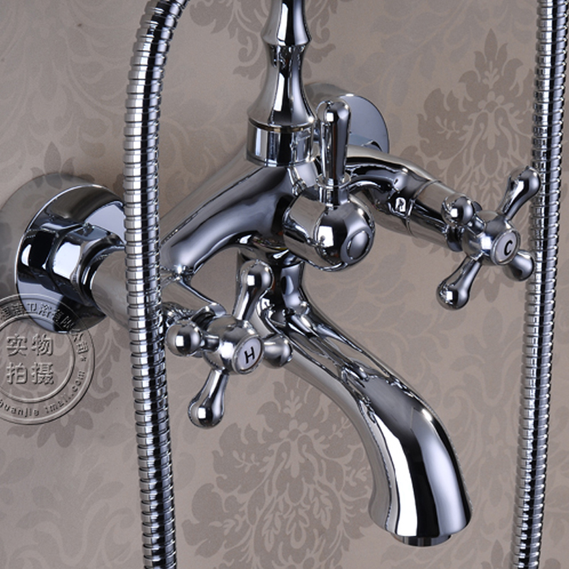 polished chrome wall mount bathtub faucet dual cross handles brass bathroom tub shower mixers with handshower