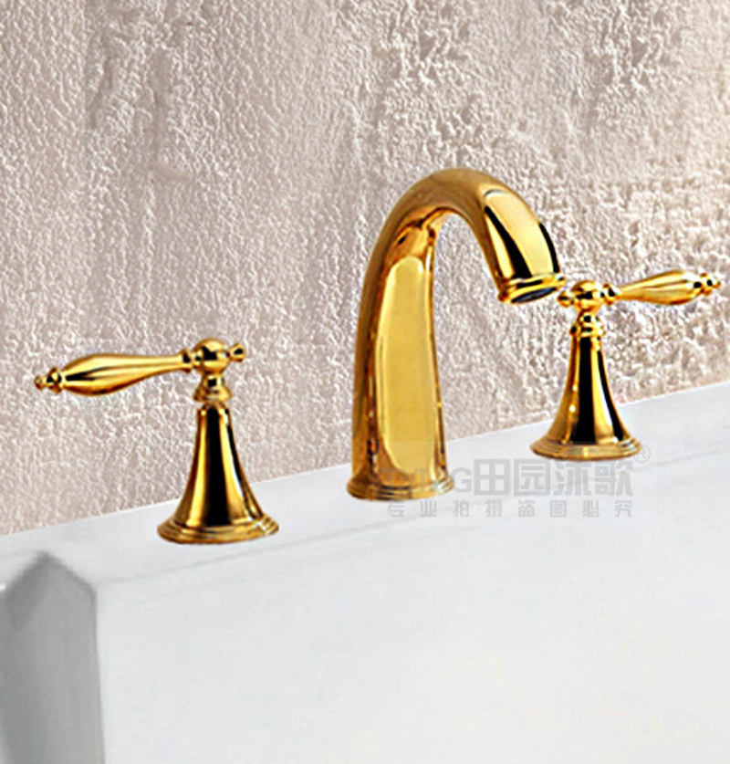 polished golden widespread bathtub faucet brass deck mounted bathroom tub sink mixer taps