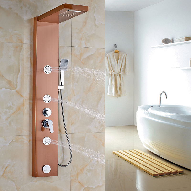 rose golden rainfall waterfall head shower panel rain massage system stainless steel faucet with jets & hand shower