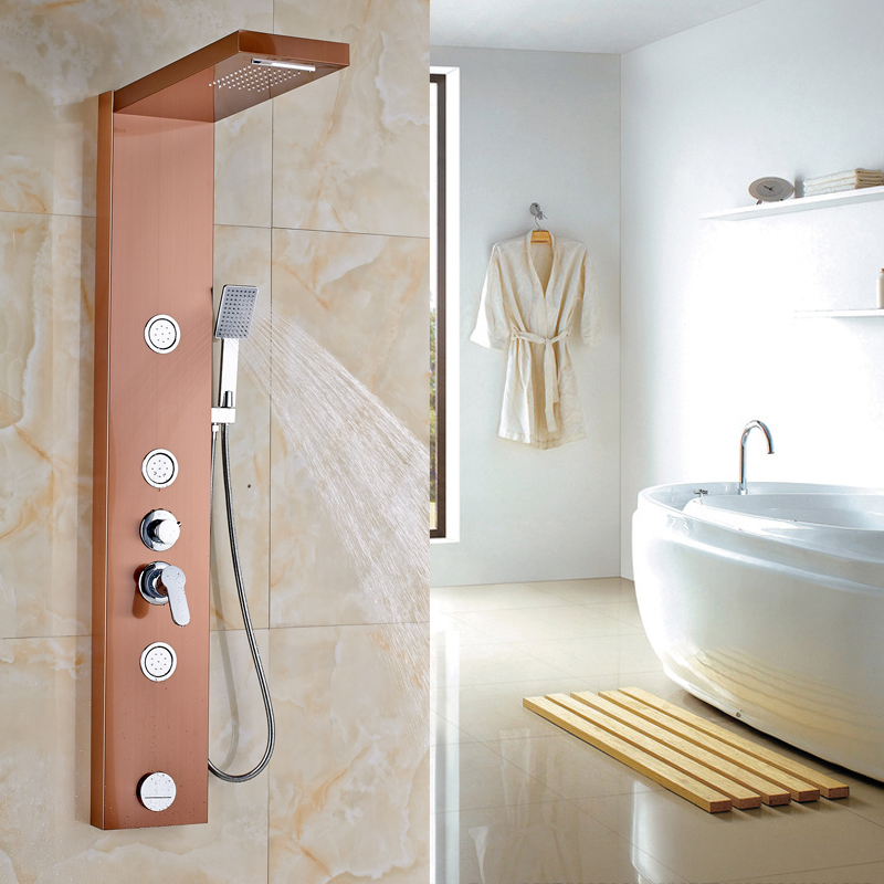 rose golden rainfall waterfall head shower panel rain massage system stainless steel faucet with jets & hand shower