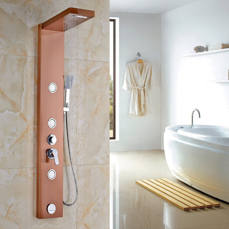 rose golden rainfall waterfall head shower panel rain massage system stainless steel faucet with jets & hand shower